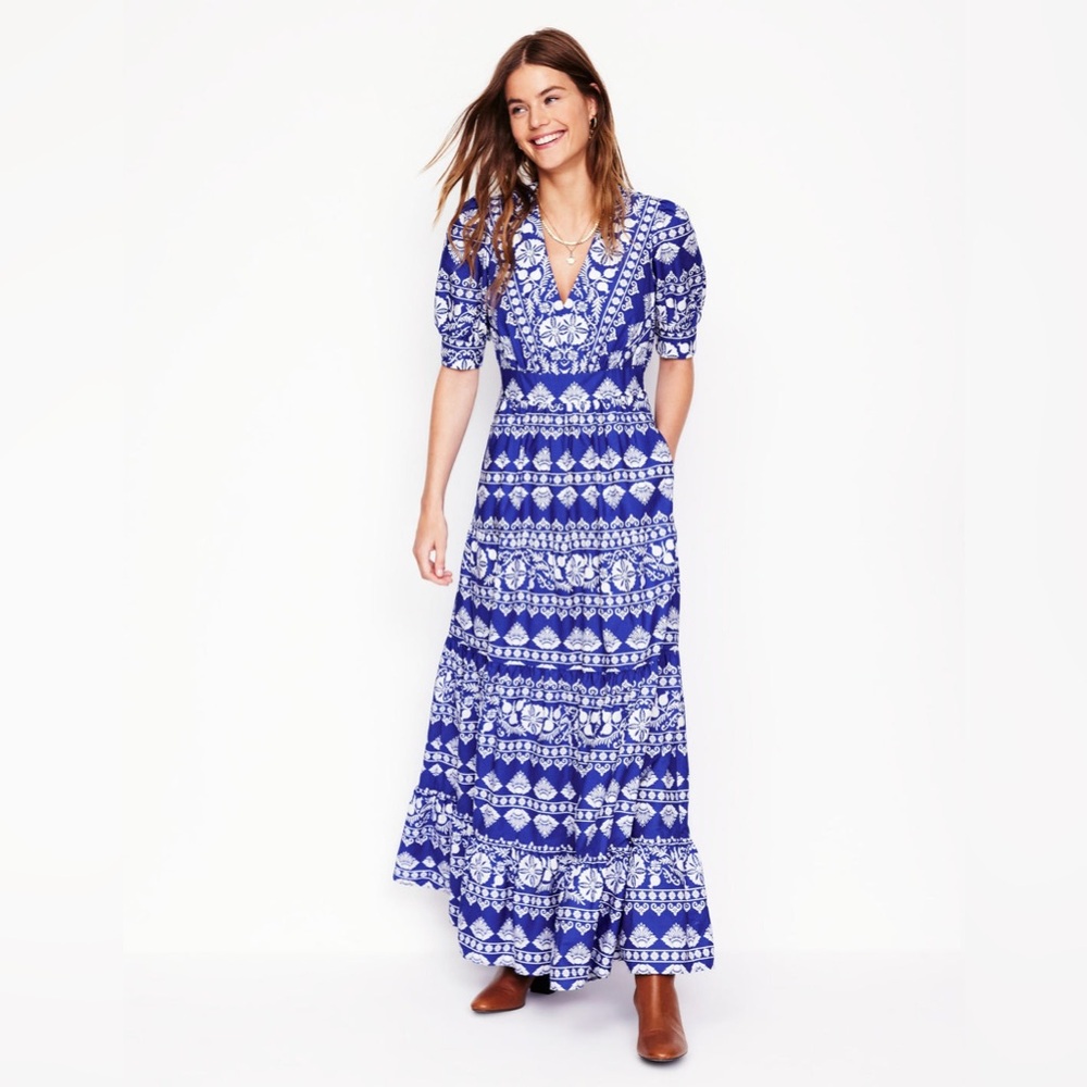 Boden Royal Blue and White Printed Maxi Dress - Picture 4 of 7